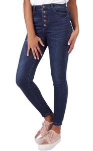 Damen Denim Jeans High Waist Skinny Fit Hose Hochbund Basic Stretch Shaping Pants , Farben:Blau-4, Größe:36