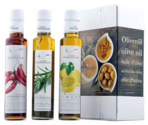 3er Probier-Paket Terre Francescane - Extra Natives Olivenöl Dressing mit Limonen, Rosmarin und Chili (3 x 250 ml)