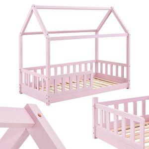 Juskys Kinderbett Marli 80 x 160 cm - Rausfallschutz, Lattenrost & Dach - Holz Rosa