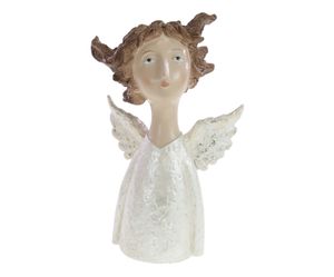 Schutz Engel Figur in weiß und braun, 26 cm hoch aus Polyresin