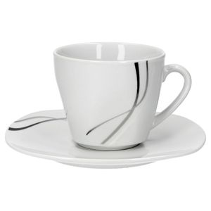 Van Well 2-tlg. Kaffeetassen-Set Silver Night, kleine Tasse 180 ml + Untertasse, Linien-Dekor
