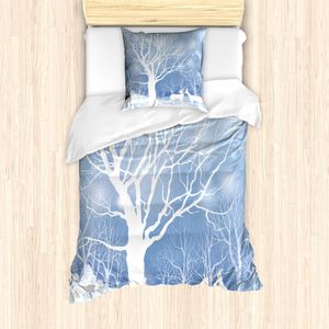 ABAKUHAUS Winter Mantele, Abstrakt Winter-Rotwild, Milbensicher Allergiker geeignet mit Kissenbezügen, 135 cm x 200 cm - 80 x 80 cm, Blau Weiss