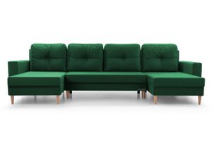 Wohnlandschaft Ecksofa U-Form mit Schlaffunktion Eckcouch mit Bettkasten Sofa Couch Polsterecke U-Sofa - 300 x 90 x 142 cm  - CARL U Dunkelgrün  (Manila 35)