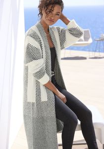 LASCANA Longstrickjacke creme-schwarz Größe 40/42