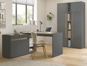 Büromöbel Set Center matt grau und Wotan Eiche, Büro Komplett-Set 6-teilig