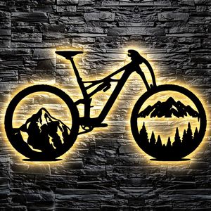 Fahrrad Wald Skyline LED Wandbild Leuchtschild Geschenke Buche #40