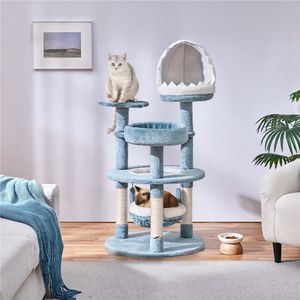Yaheetech Kratzbaum Katzenbaum Ozean-Stil 115 cm H mit Katzenhöhlen Plattformen Sisalstämmen, Blau