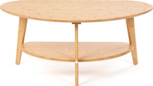 needs&wants® Couchtisch 100% Bambus oval rund, Wohnzimmertisch Holz natur, Sofatisch niedrig dreibein mit Ablage Stauraum, Kaffeetisch groß halbrund