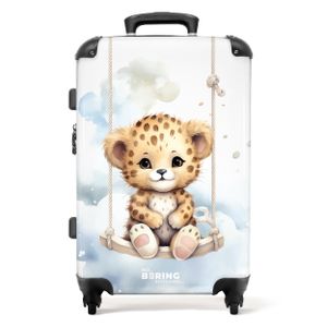 NoBoringSuitcases.com Koffer Mittelgroß 67x43x25 cm, Kinderkoffer Tiere: Gepardenjunges auf Schaukel, 60L