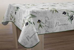 Tischdecke 150 x 240 cm PROVENCE OLIVEN weiß grün bügelfrei Schmutz & Wasserabweisend für Drinnen & Draußen