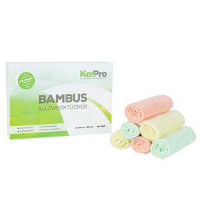 Ko&Pro Hygienische 100% Bambus Tücher | 6x Allzwecktücher 25x25 cm | Reinigungstücher für Küche Bad Haushalt & Fenster | Inklusive 2 DIY-Rezepteflyer