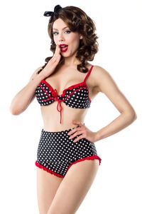 Belsira Damen Highwaist-Hose Bikini-Set Bade-Set Bademode, Größe:L, Farbe:schwarz/weiß/rot