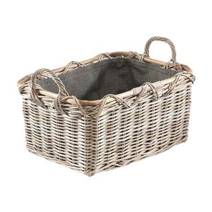 Kobolo Holzkorb für Kaminholz rechteckig Kubu grey - Rattan - Stoff dunkel Aufbewahrungskorb Korb Körbe Einkaufskorb Tragekorb Dekokorb Füllkorb Deko