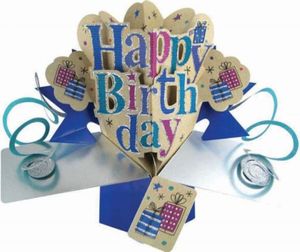 Grußkarte PopUp "Happy Birthday" Blau