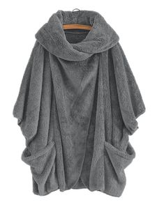 Frauen Kimono Ärmeln Jacke Winter Warm Mit Taschen Outwear Lose Fluffy Mantel, Farbe: Dunkelgrau, Größe: 3Xl