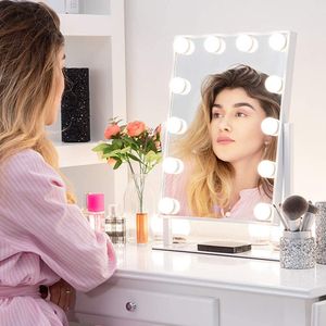 Hollywood Spiegel mit Beleuchtung Schminkspiegel mit Licht Makeup Spiegel  mit LED Glühbirnen Tischspiegel Kosmetikspiegel 58X43cm 