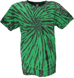 Batik T-Shirt, Herren Kurzarm Tie Dye Shirt - Grün/anthrazit, Baumwolle, Größe: M
