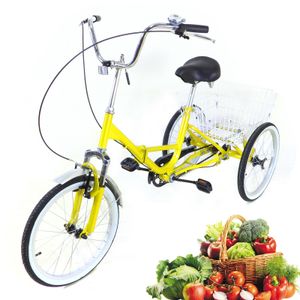 20 palcová tříkolka pro dospělé 3 kola Bike Adult Tricycle Yellow U-tvarovaná řídítka Classic Bike Basket Skládací tříkolka pro dospělé Městská kola Nakupování