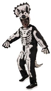 O5523-140 schwarz-weiß Kinder Triceratops Skelett Halloween Kostüm Gr.140