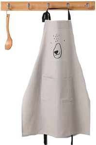 Süß Kartoon Schürze mit Tasche für Frauen Kinder Wasserdicht Baumwolle Leinen Küchenschürze Latzschürze Kochschürze Kinder Grau