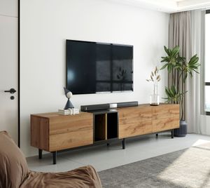 Fortuna Lai Stehend TV-Lowboard mit Regal und 3 Türen Fernsehtisch Wildeiche Zweifarbiges Design TV-Schrank, Breite 195 cm, Vintage-Industrial