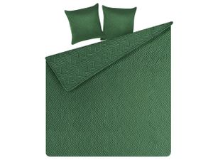 Tagesdecken Set Grün aus Polyester 3-teilig mit 2 Dekokissen mit geprägtem Zopfmuster 200 x 220 cm Bettüberwurf für Doppelbett Schlafzimmer
