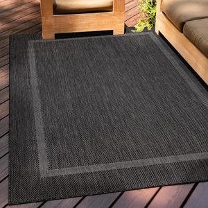 Teppium In & Outdoor Teppich Bordüre Design Küchenteppich Balkon Terrassen Wohnzimmer Sisal Optik Flachgewebe Wetterfest, Schwarz, 200 x 290 cm