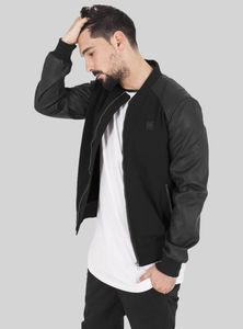 Urban Classics - Bavlnená kožená bunda s imitáciou rukávov Herren Bomber BLACK/BLACK S