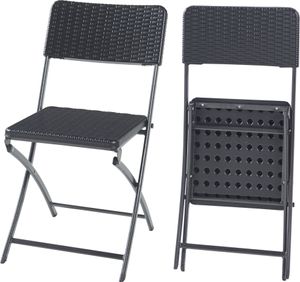 Klappstuhlset ‘Mark’ 2-tlg. Metallgestell 81 x 58 x 45 cm Rattanoptik, Schwarz