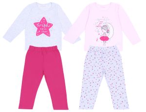 2x Grau-pinkes Pyjama/Schlafanzug mit Sternen gemustert 110
