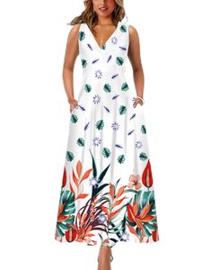 Damen ärmelloses langer Kleid Urlaub gegen Nacken Maxi Kleider Casual Blumendruck Sommerstrand Sunddress,Farbe:8137-62,Größe:Xl