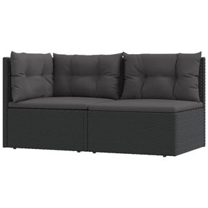 vidaXL 2-tlg. Garten-Lounge-Set mit Kissen Schwarz Poly Rattan