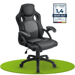 Juskys Racing Schreibtischstuhl Montreal (grau) - Gaming Stuhl ergonomisch, höhenverstellbar & gepolstert, bis 120 kg - Bürostuhl Drehstuhl