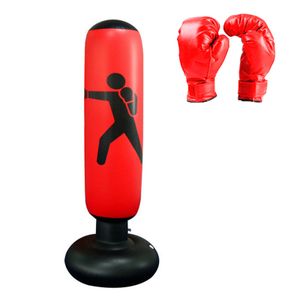 Boxsack 160 cm, Standboxsack Stehend Aufblasbare Boxsäcke Tumbler Fitness Dekompression Kick Kampftraining, Mit Boxhandschuhen（rot）