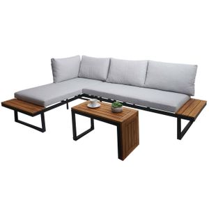 Garten Garnitur HWC-L27, Garnitur Sitzgruppe Lounge-Set Sofa, Spun Poly Alu Akazie Holz MVG-zertifiziert  hellgrau