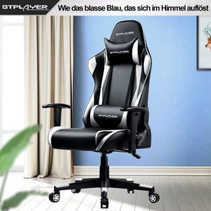 GTPLAYER Gaming-Stuhl Bürostuhl Gaming Stuhl Gaming Sessel ergonomischer Gamer Stuhl, bis 150 kg belastbar, mit verstellbare Lendenkissen, Kopfkissen, Armlehnen, Neigungswinkel 90°-165°  Schwarz-Weiß
