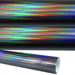 (16,44€/m²) Rapid Teck® Autofolie Rainbow Oil Slick Hologramm Folie Schwarz 152 cm Breite Laufmeterware selbstklebende Folie mit Luftkanälen Auto Folie