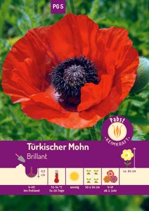 100x Türkischer Mohn "Brillant" Pflanzensamen Garten Sämereien Stauden Samen Blumensamen Mohnsamen Mohn Sähen Aussähen