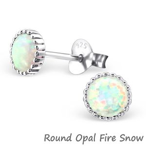 Opal Ohrringe: Silber Ohrstecker mit Opal Imitat Round Opal Fire Snow