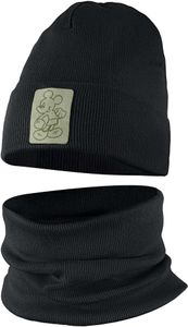 Jungen Kinder Beanie Mütze Schlauchschal Set Frühling Herbst Winter Übergang 46-48 Schwarz