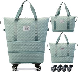 Cestovní taška na kolečkách, rozšiřitelná taška na zavazadla s kolečky a rukojetí, skládací sportovní taška Training Bag Leisure Bag Vodotěsná taška Carrier Bag Green