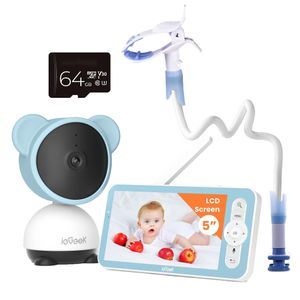 ieGeek Babyphone mit Kamera PTZ, 5 Zoll Babyfon 1080P mit PIR Bewegungserkennung und Geräuscherkennung, Fütterungserinnerungen, Halterung, 64 GB