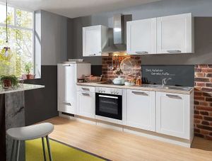 Küchenblock White Premium Landhaus 270 cm mit Glaskeramik Kochfeld in Lacklaminat weiss