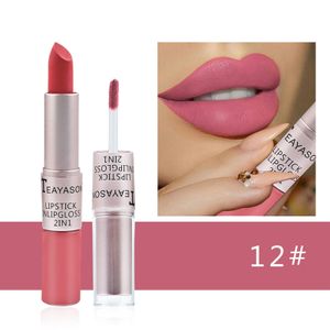 2 in 1 Doppelkopf Matter Lippenstifte & Lipglosse, Wasserdicht Lang anhaltende Samt Lipglosse, Damen Make up Muttertagsgeschenk, 12#