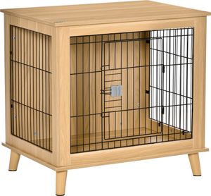 PawHut drevená prepravná klietka pre psov vo vyvýšenom dizajne prepravná klietka pre psov vo vnútri domácej klietky pre domáce zvieratá príroda 81 x 58,5 x 76 cm