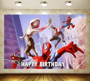Anime The Avengers Spider-Man Happy Birthday Kulissen Stoff Kinder Geburtstag Party&Fotografie Requisiten 7x5ft