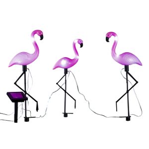 Solar Gartenstecker Flamingo - 3er Set - Garten Deko Figur mit LED Beleuchtung