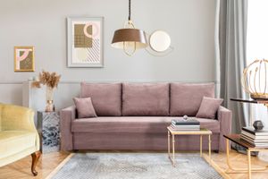 Couch AIKIDO 223x90 - mit schlaffunktion - Farben zur Auswahl - modernen Couch - mit Bettkasten - Moderner Cordstoff - Stoff POSO 027 Pink