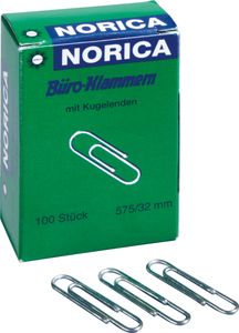 NORICA 2225 Büroklammern mit Kugelenden - 32 mm glatt, verzinkt, 100 Stück