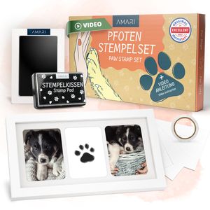 AMARI ® Pfotenabdruck Set inkl. 2 Stempelkissen und 4 Druckkarten - Pfotenabdruck Set Hund - Geschenke für Hundebesitzer - Pfotenabdruck Set Katze -
